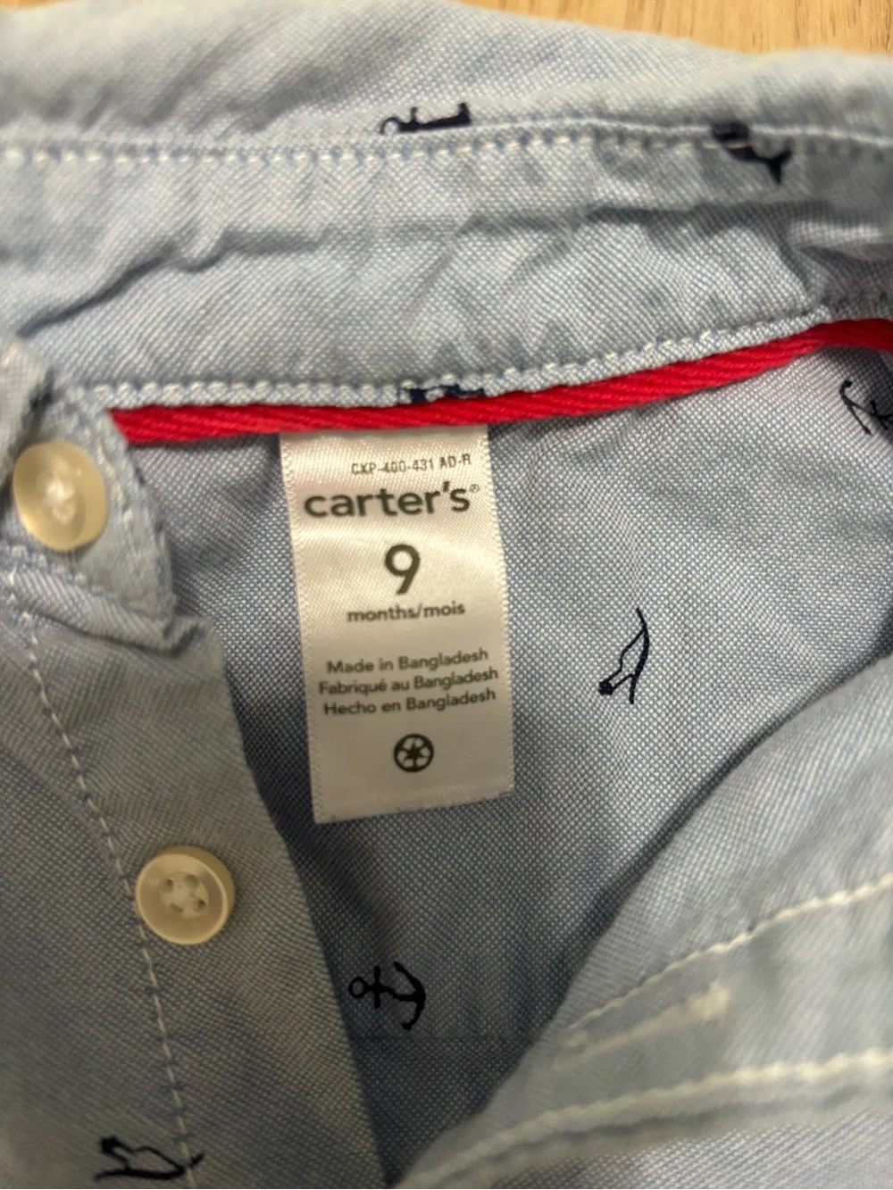Carter's Light Blue Short-Sleeve Button-Down with Navy Nautical Motifs